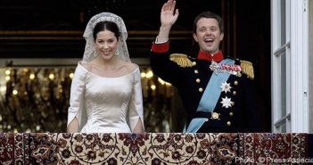 The Crown Princess Mary and Prince Frederik of Denmark on the balcony at Amalienborg Palace being cheered by the Danes.
